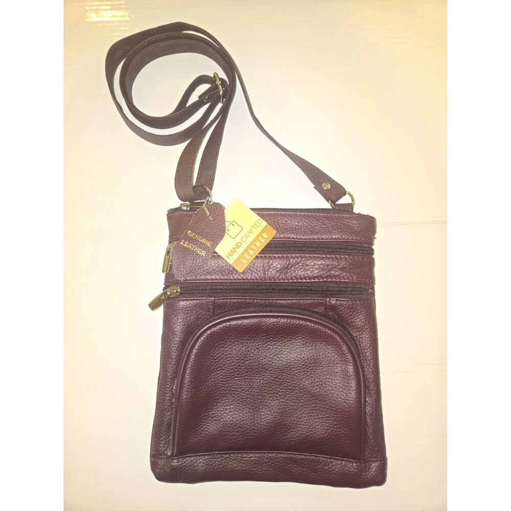 Genuine Leather Crossbody Bag Burgundy Plum Organizer Purse Multi Pocket NWT